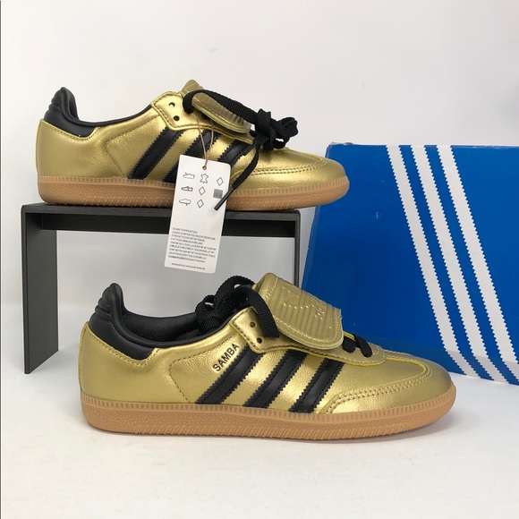 Adidas Women’s Samba LT Long Tongue JH5708 Gold Metallic Black Gum - Size 5 - Picture 1 of 14